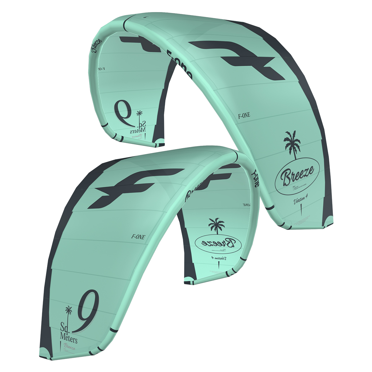 kitesurfing-kite, paraglider, twin-tip, mint-green, pattern-logos