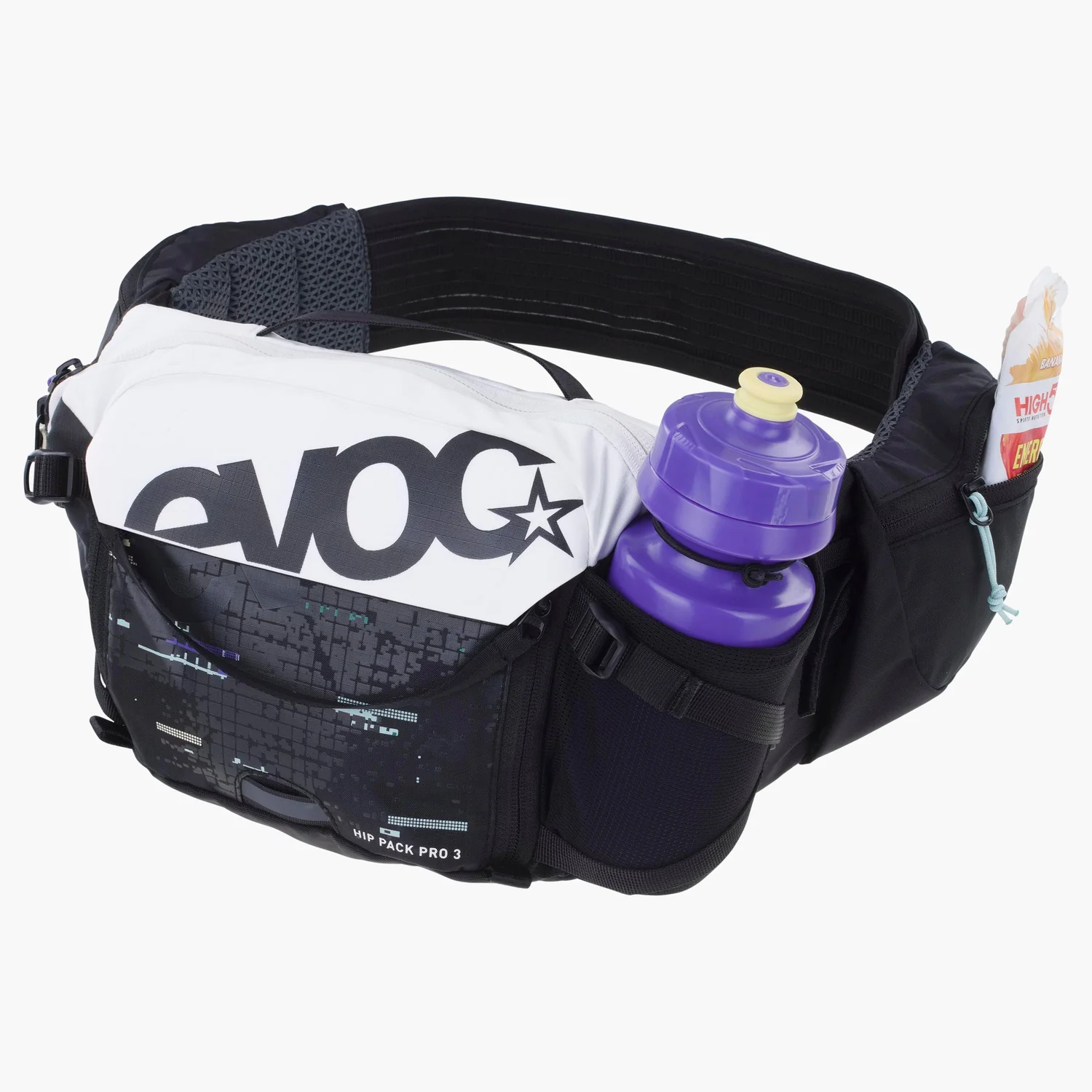 Hip Pack Pro 3L Hüfttasche, schwarz-weiß, Flaschenhalter, verstellbarer Gürtel, reflektierende Details
