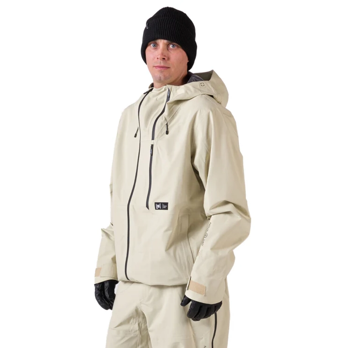Veste imperméable, beige, veste à capuche, coupe-vent, fermeture éclair sur le devant, veste de ski, capuche, manteau beige, coupe-vent, poches zippées