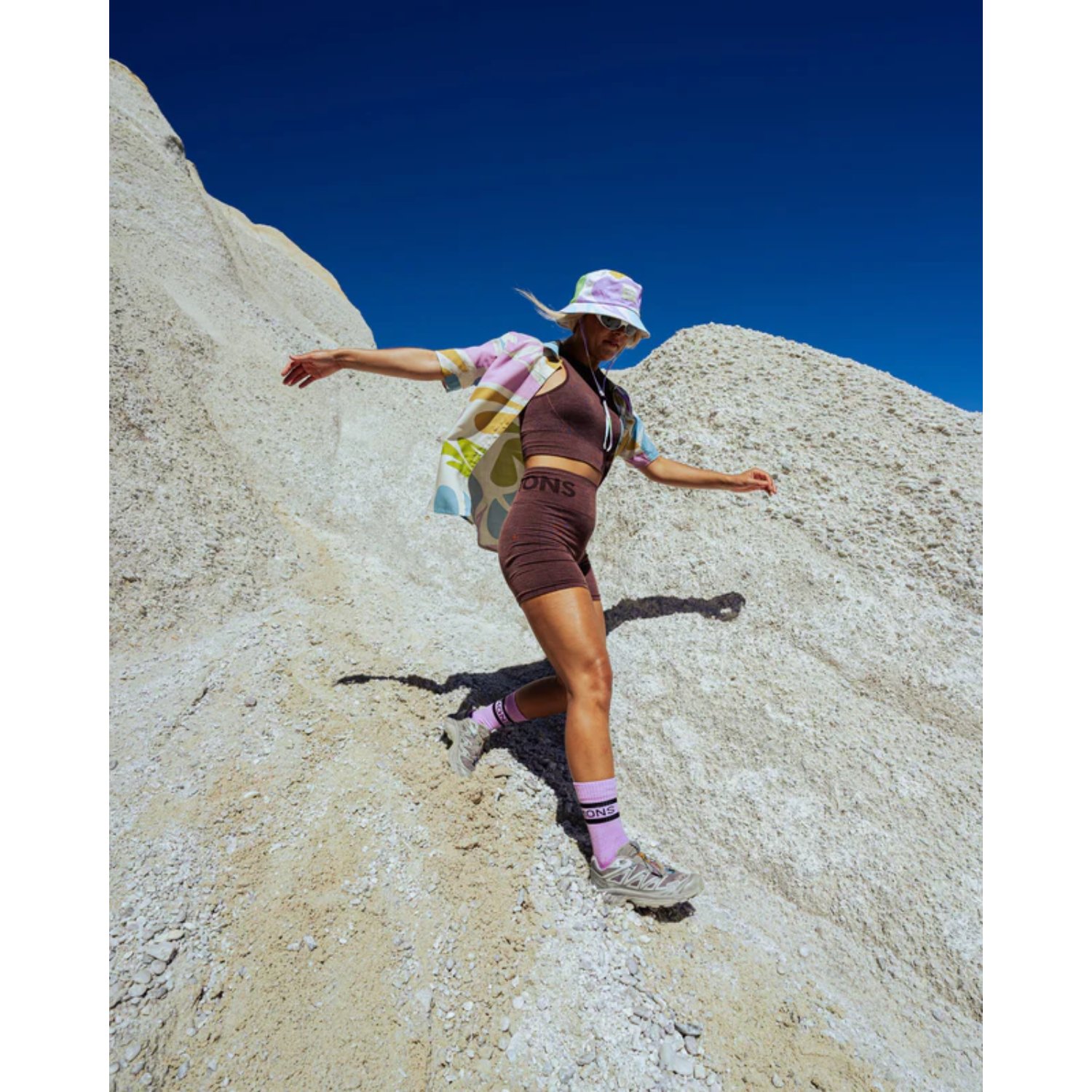 Sportswear, Tanktop, Bike shorts, Bucket hat, Trail footwear