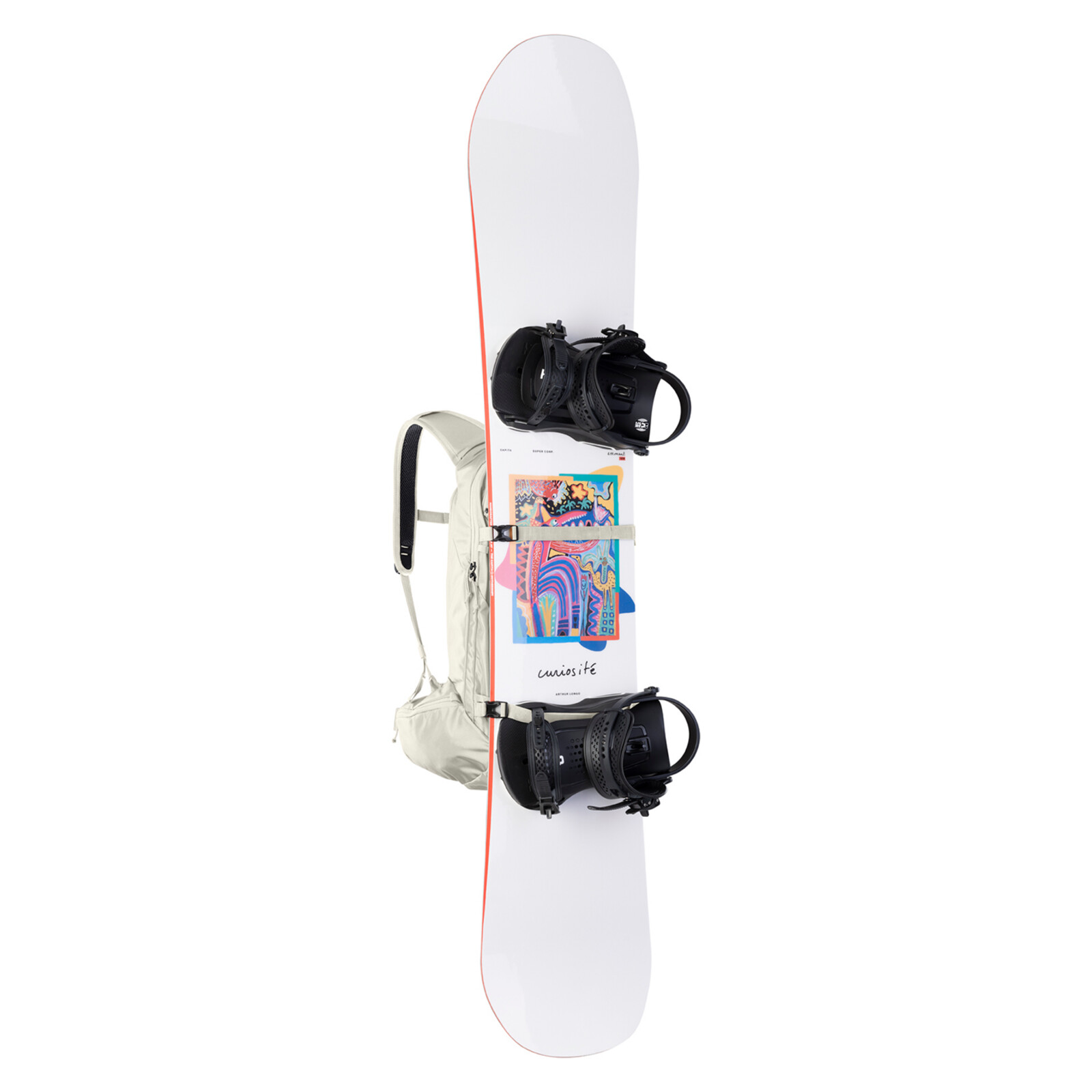 Line 20L Backpack Snowboard, Bindings, Weißes Board, Kunstvolles Motiv, Rucksack inklusive