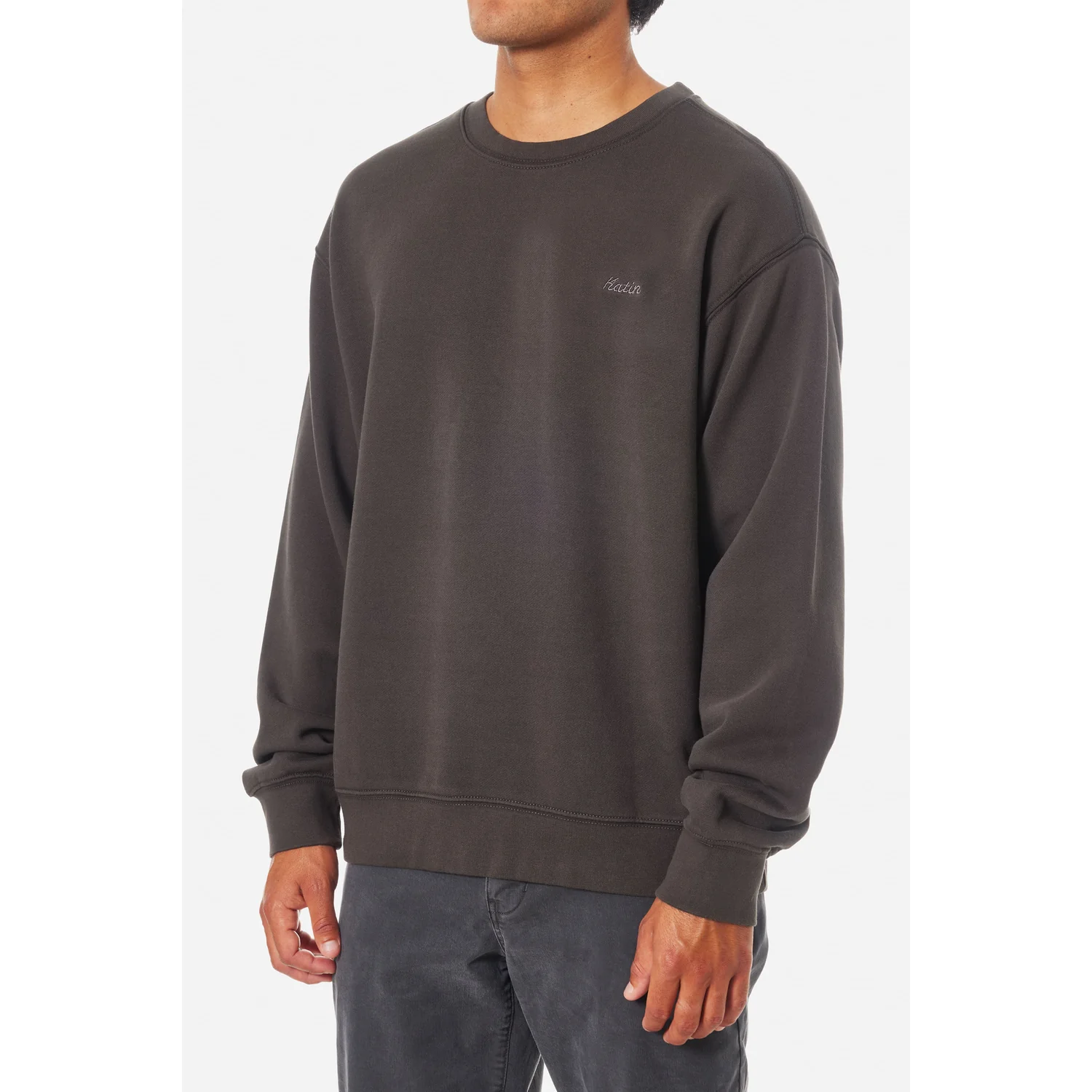 Herren-Sweatshirt, Rundhalsausschnitt, Langarm, Dunkelgrau, Bruststickerei