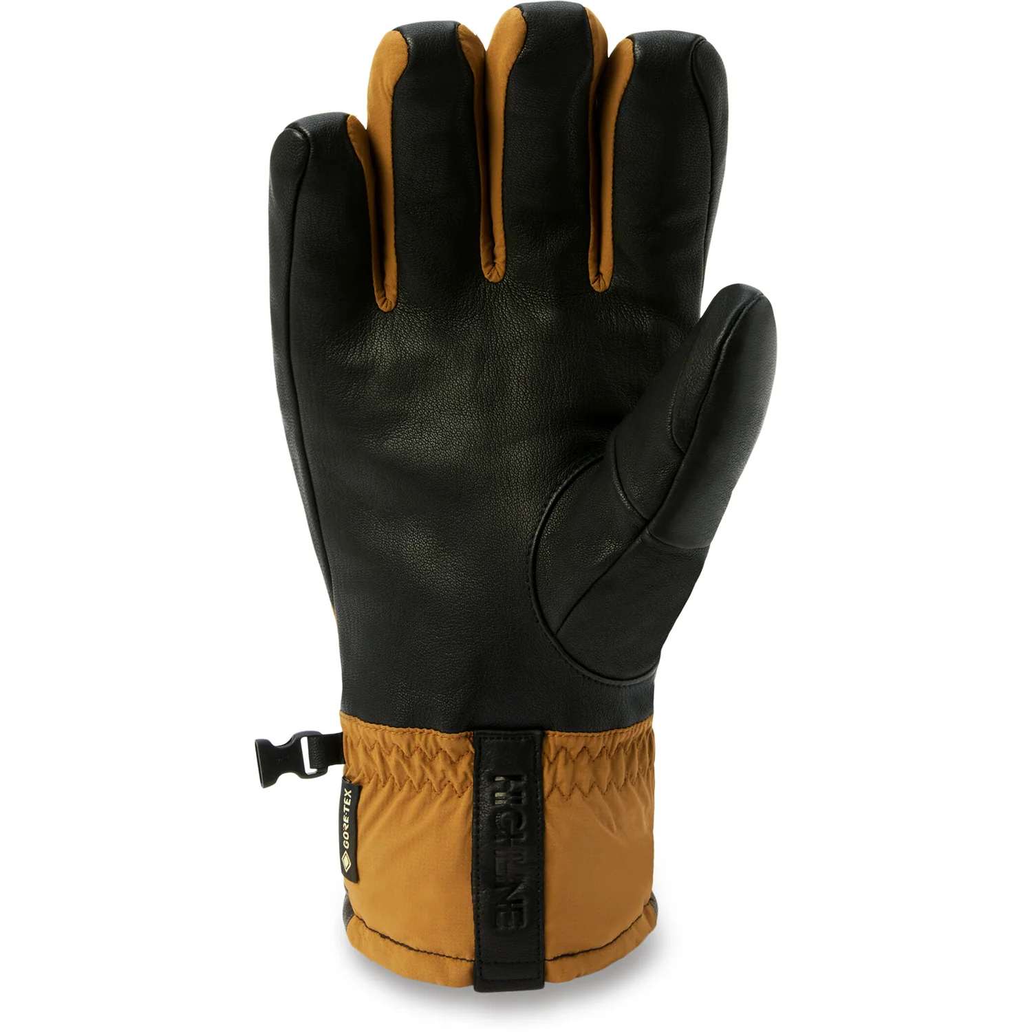 Skihandschuh, Leder, Schwarz und Ocker, GORE-TEX, Handgelenkriemen
