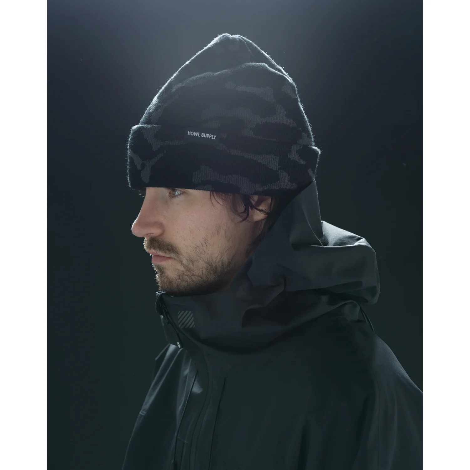Bonnet, camouflage, casquette, bonnet en tricot, bonnet d'hiver, bonnet à revers, motif camouflage, noir-gris, tricot côtelé