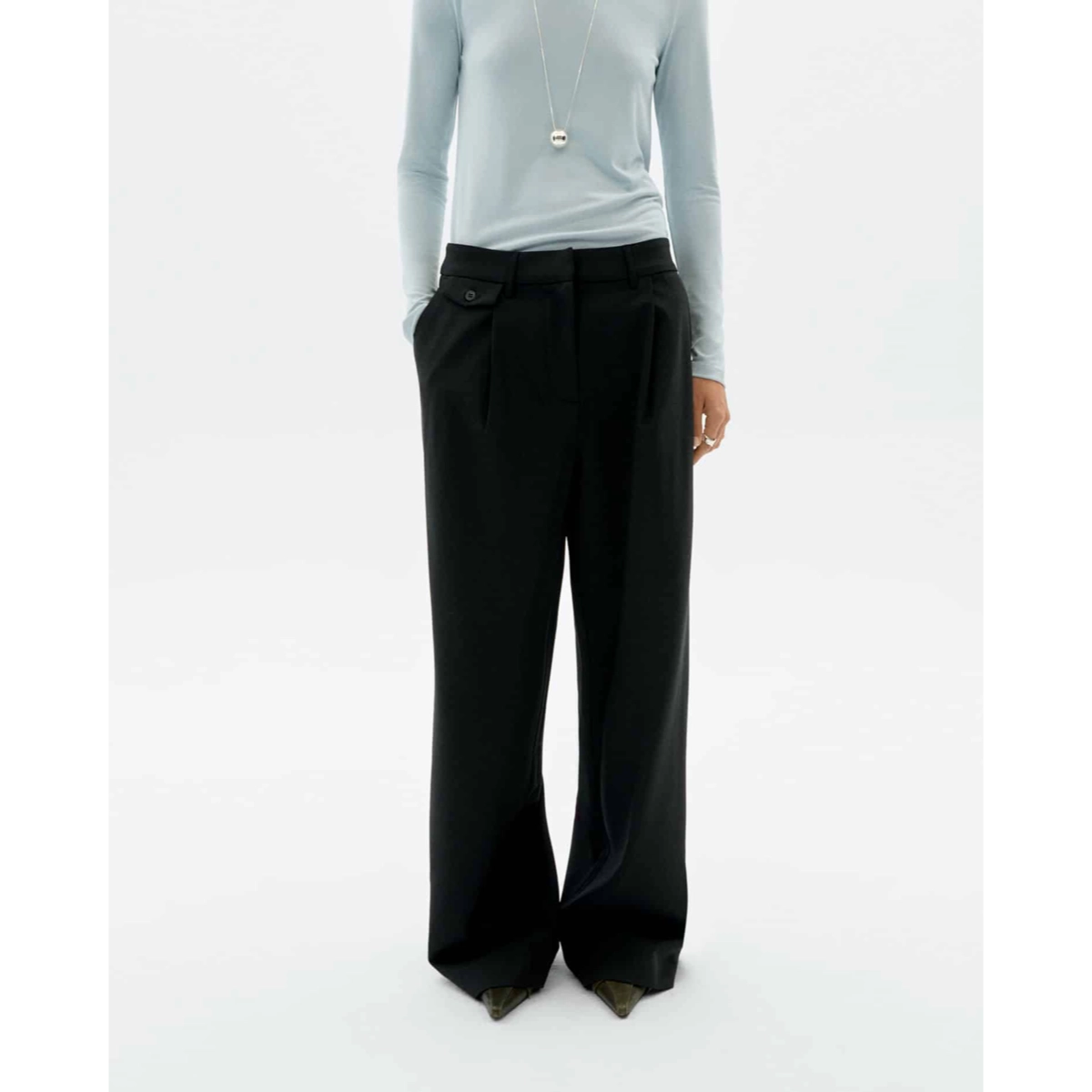 Hose, Schwarz, Hohe Taille, Weites Bein, Büro-Style, Hose, Weit geschnitten, Schwarz, Wide-leg, Hosenbein breit