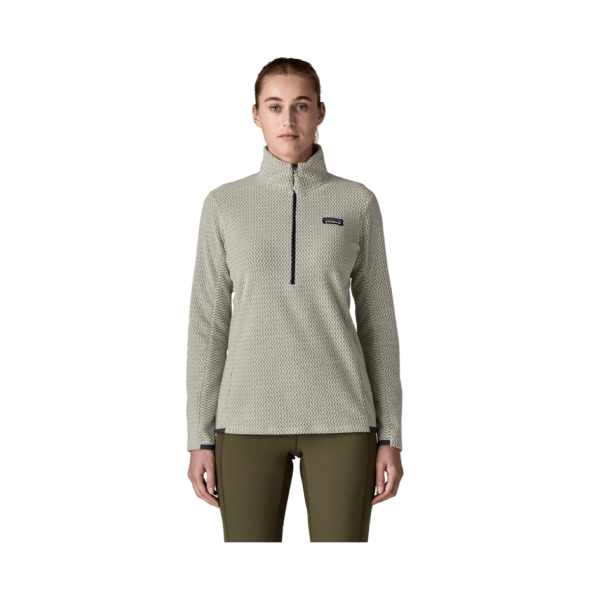 Langsame/lang, Halb-Reissverschluss, Jacquardmuster, Fleece, Hellgrau