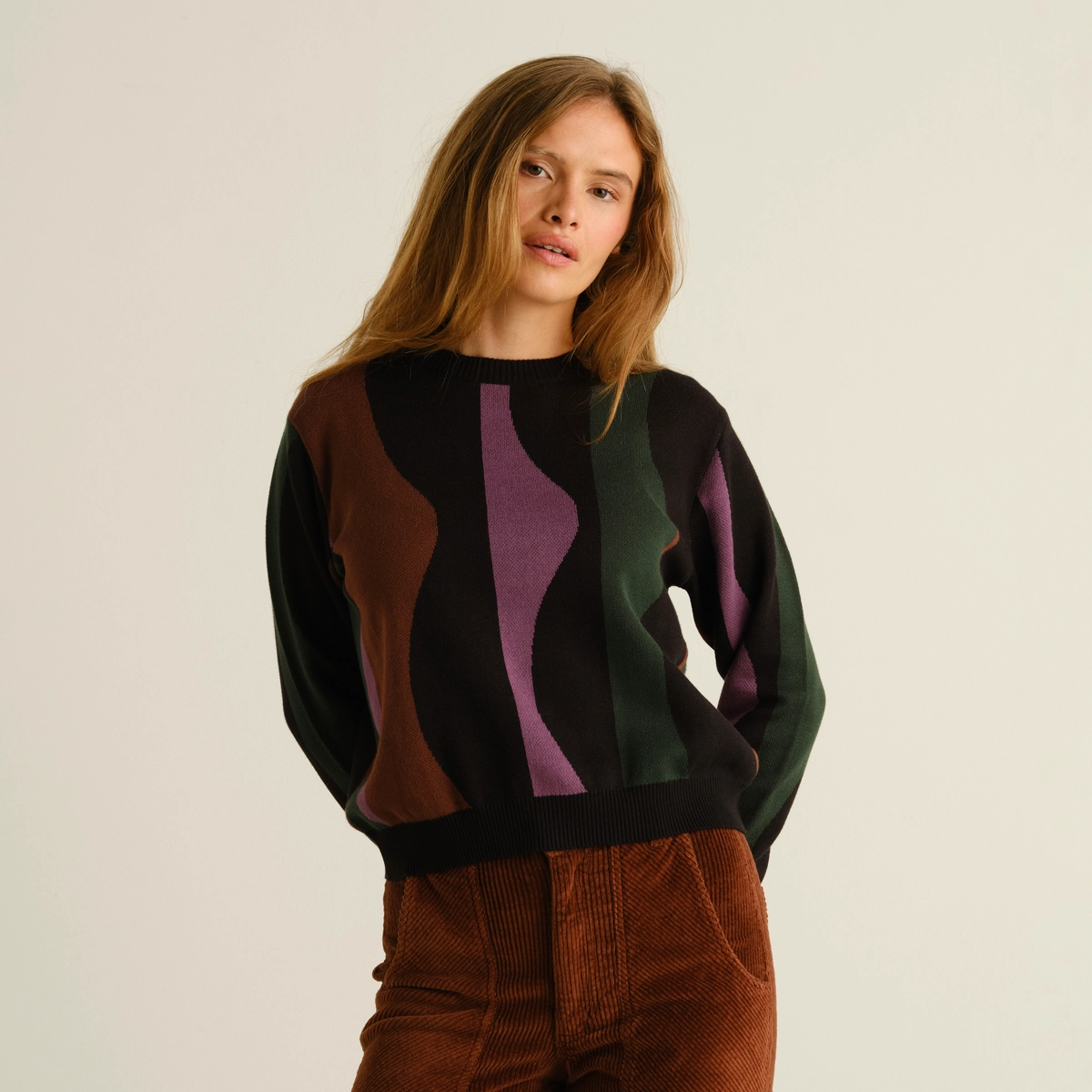 Pullover, Pullover, Farbenblock, Mehrfarbig, Gestrickt, Pullover, Kunstleder?, No, Lange Ärmel, Muster?