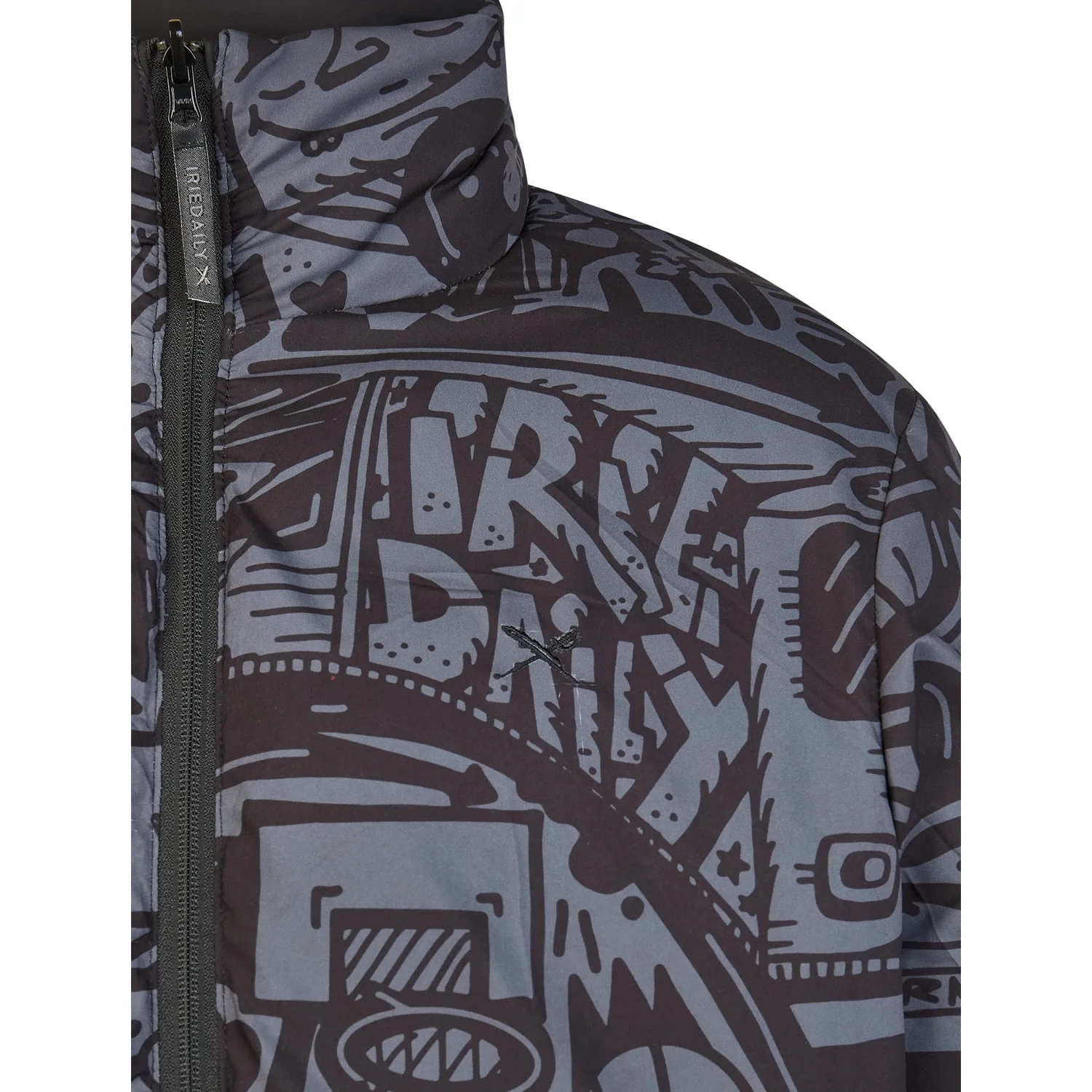 Reverser Puffer Jacket Veste, col montant, fermeture éclair, gris-noir, motif graffiti