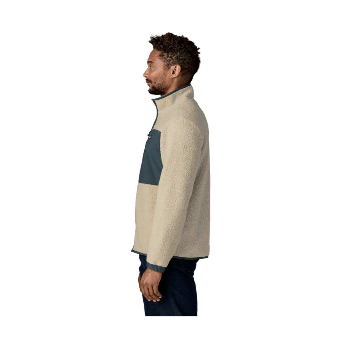 M'S Retro Pile Patch Jkt Veste polaire, veste demi-zip, bicolore, beige, vêtements de plein air