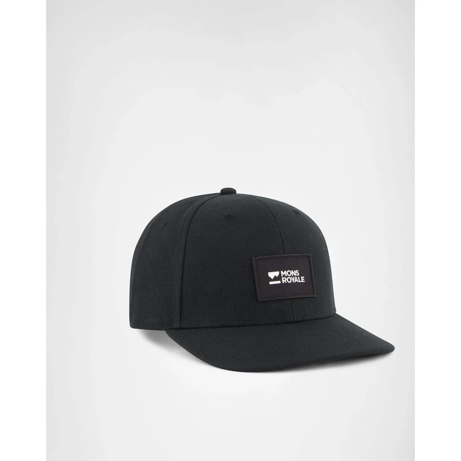 Schwarze Cap, Snapback-Cap, gebogener Schirm, Logo-Aufnäher