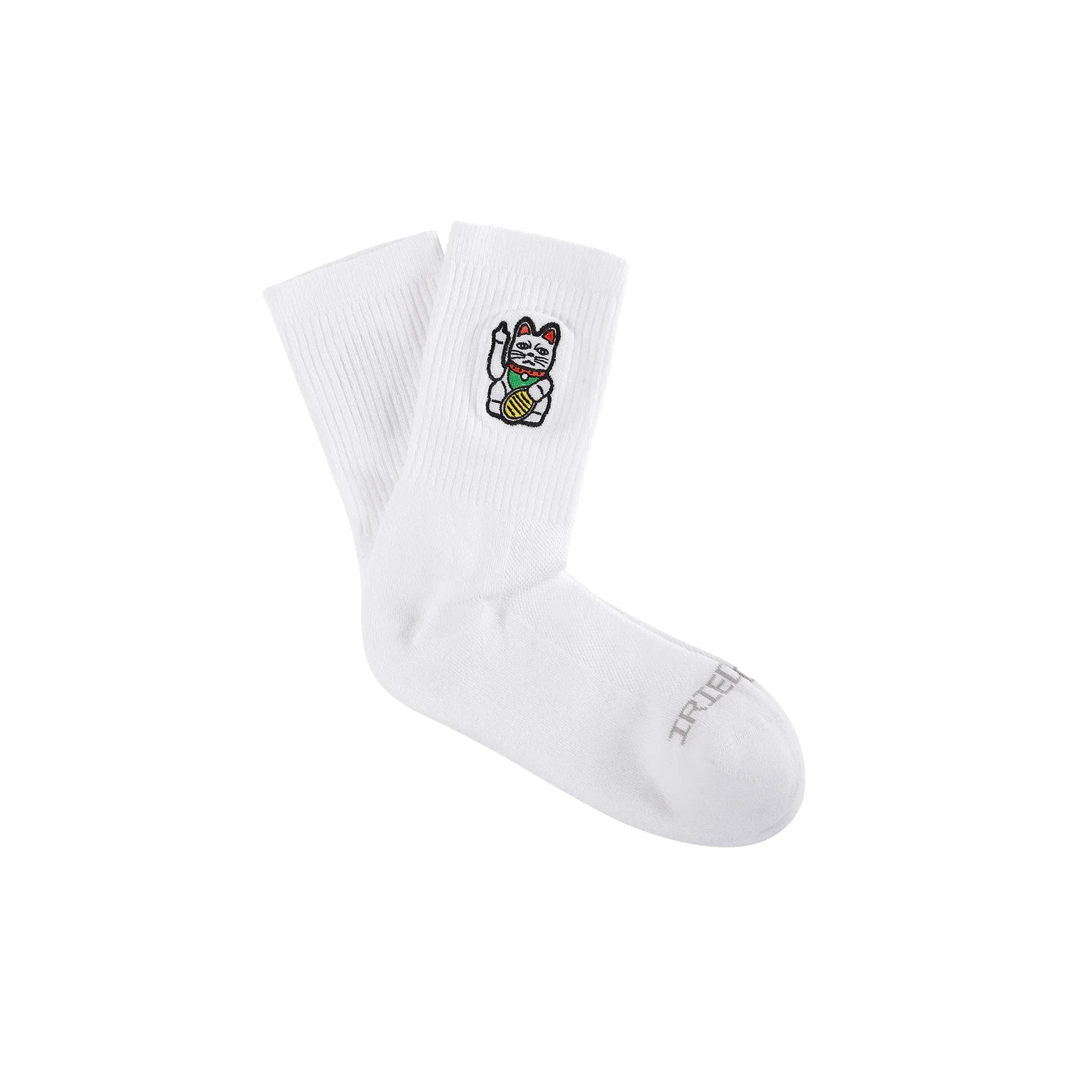 Socken, weiß, Rippstrick, Katzenmotiv, Stickerei