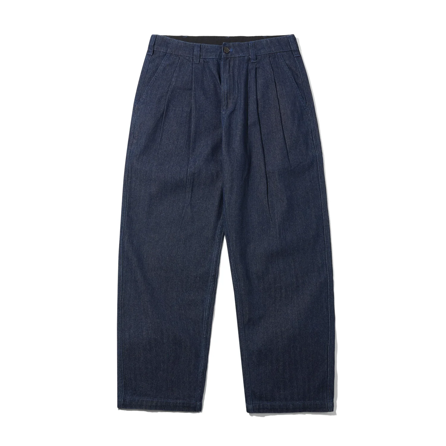 Pleated Trousers Jeans, Dunkelblau, Denim, Bundfalten, Weites Bein