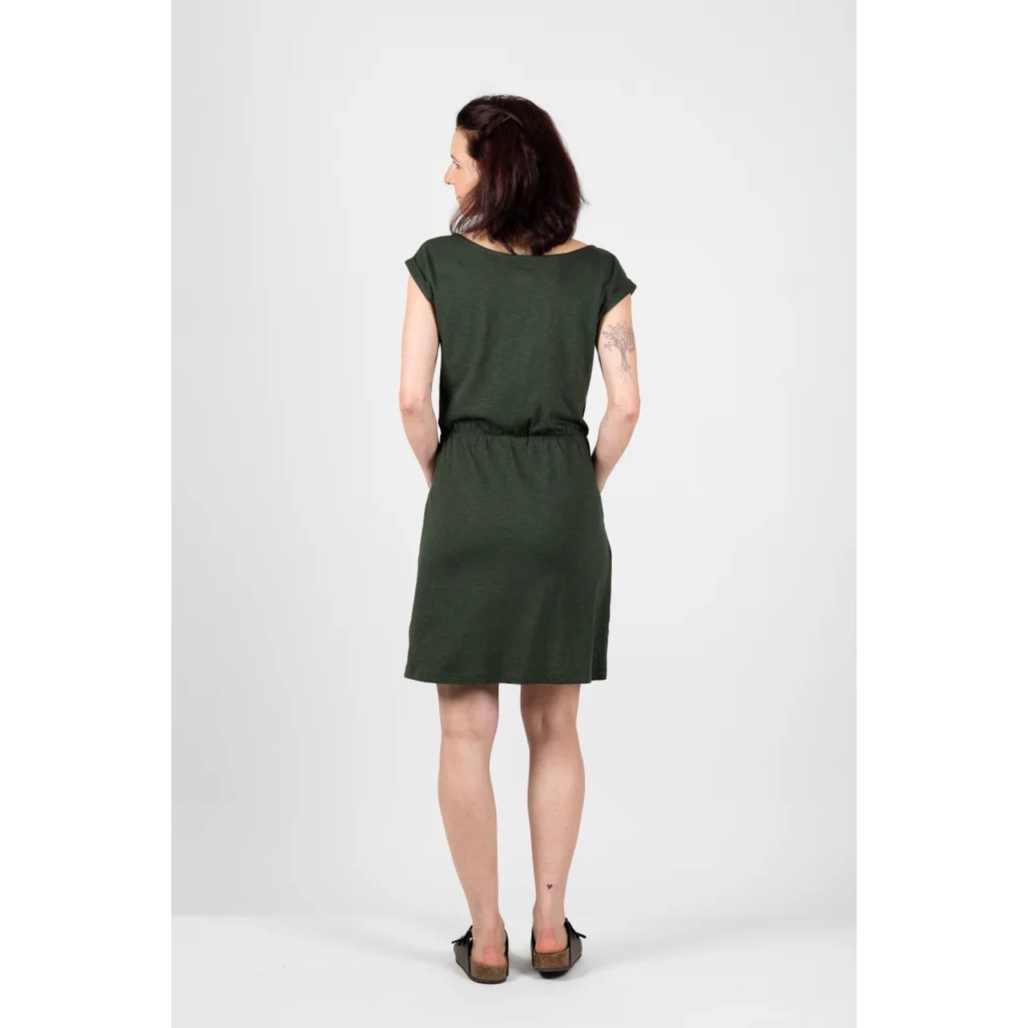 Basic Dress Kleid, A-Linie, Kurzarm, Militärgrün, Weicher Stoff
