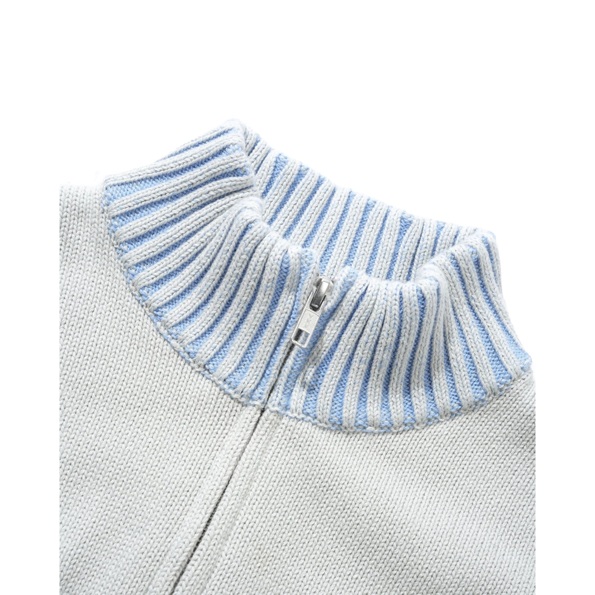 Kragen, Reißverschluss, Strickpullover, Zweifarbig, Baumwolle, Reißverschluss, Kragen, Strick, Grau, Zweifarbig