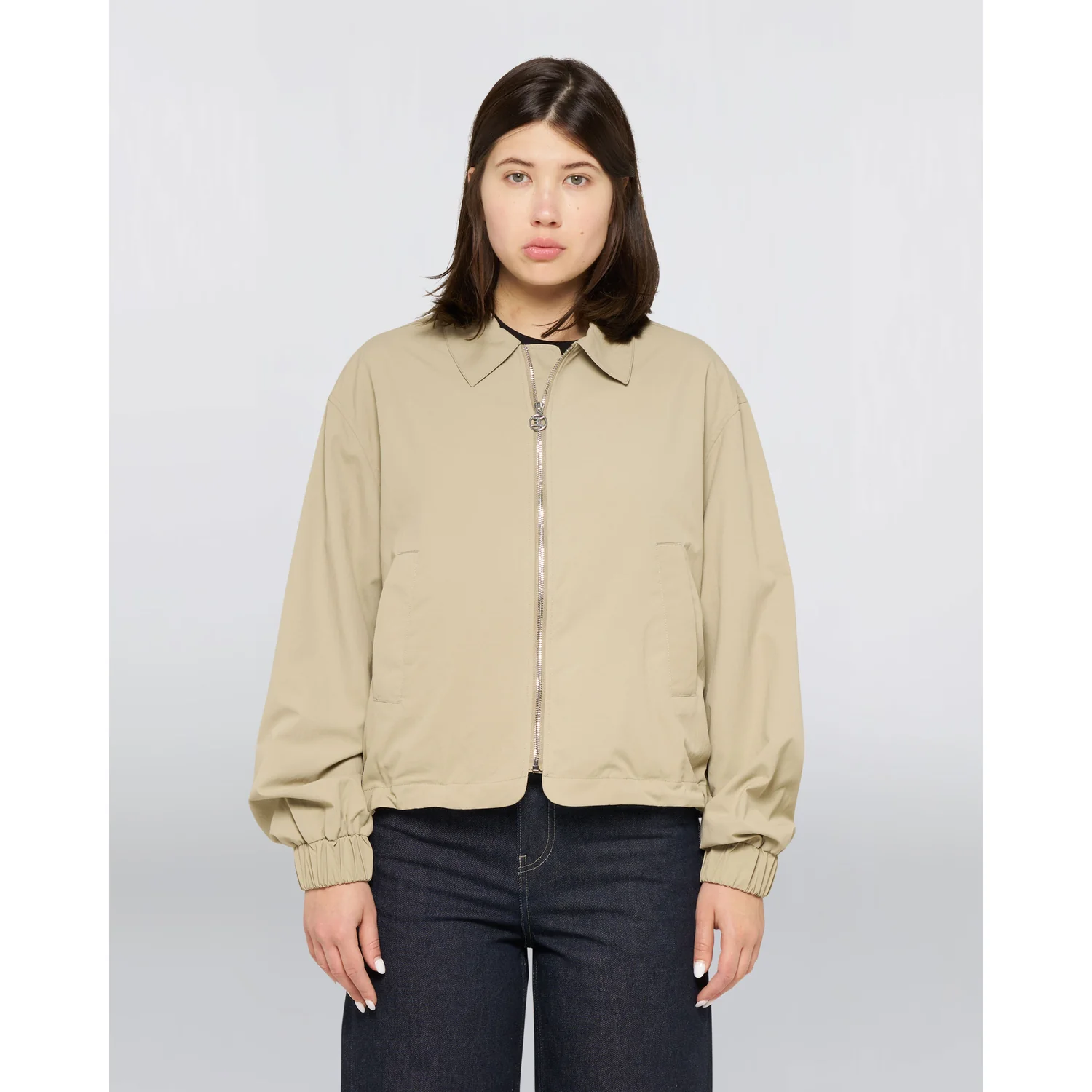 Übergangsjacke, Beige, Reißverschluss, Umlegekragen, Seitentaschen