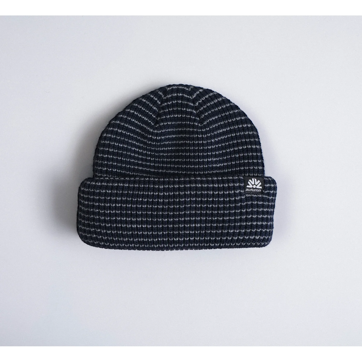 Stripe Double Roll Bonnet en tricot, bord-côte, tricot côtelé, bleu foncé, rayé