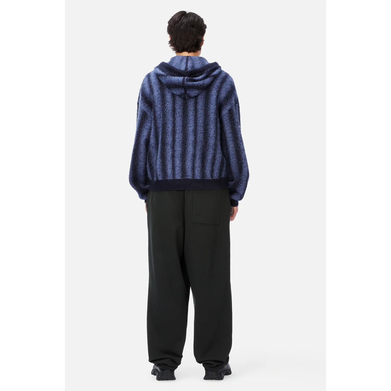 Mohair Striped Zip Hoodie Sweat à capuche, pull en maille, capuche, bleu chiné, motif à pois
