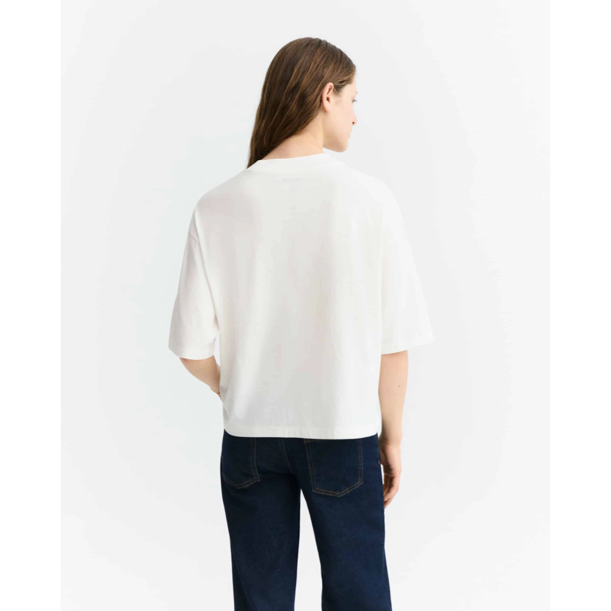 t-shirt, Rückansicht, weiß, Kurzarm, weite Passform, T-Shirt, Weiß, Kurzarm, Lockere Passform, Rückenansicht