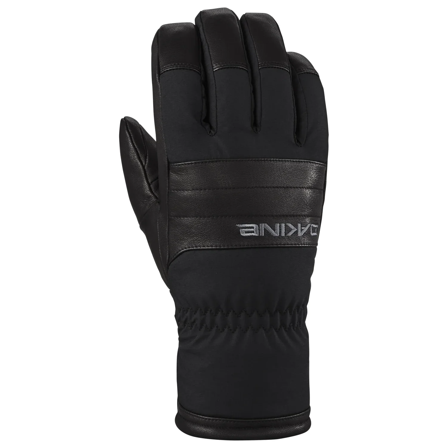 Skihandschuh, Schwarz, Lederbesatz, Fünffingerhandschuh, Geraffte Manschette