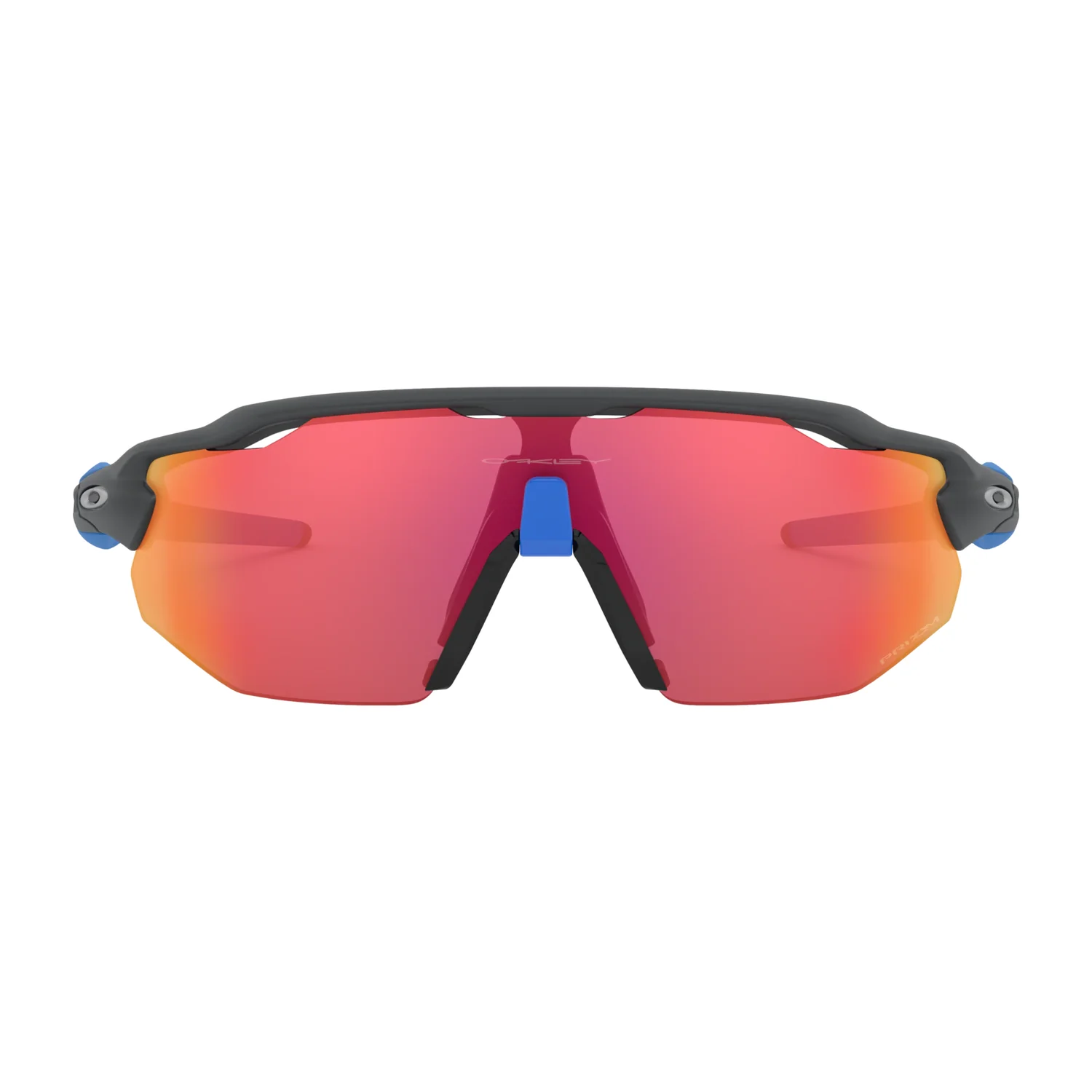 Lunettes de soleil de sport, miroir rouge, verre simple, monture noire, plaquettes nasales bleues