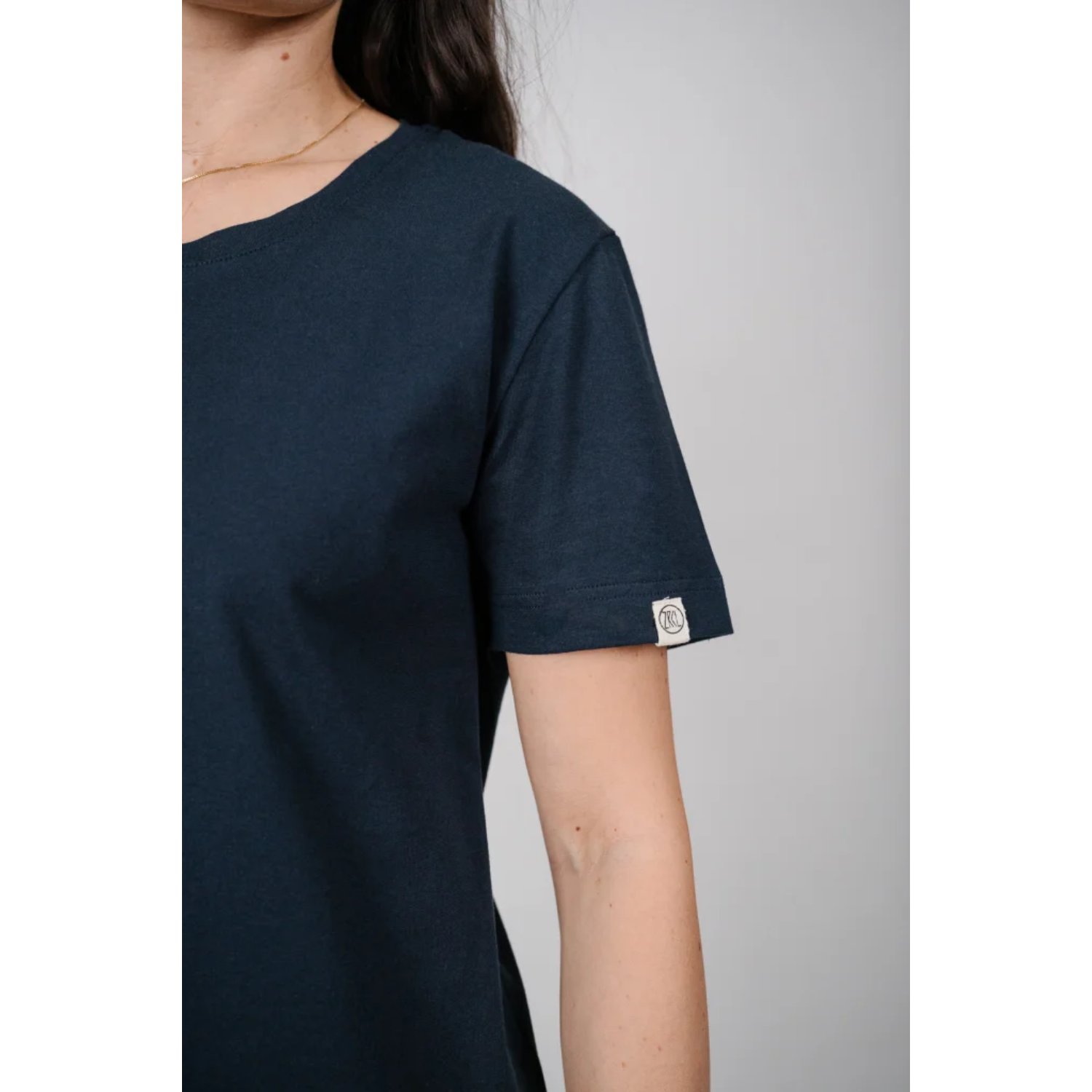 T-Shirt, Kurzarm, Navy, Halsaumarmband-Label, Baumwolle