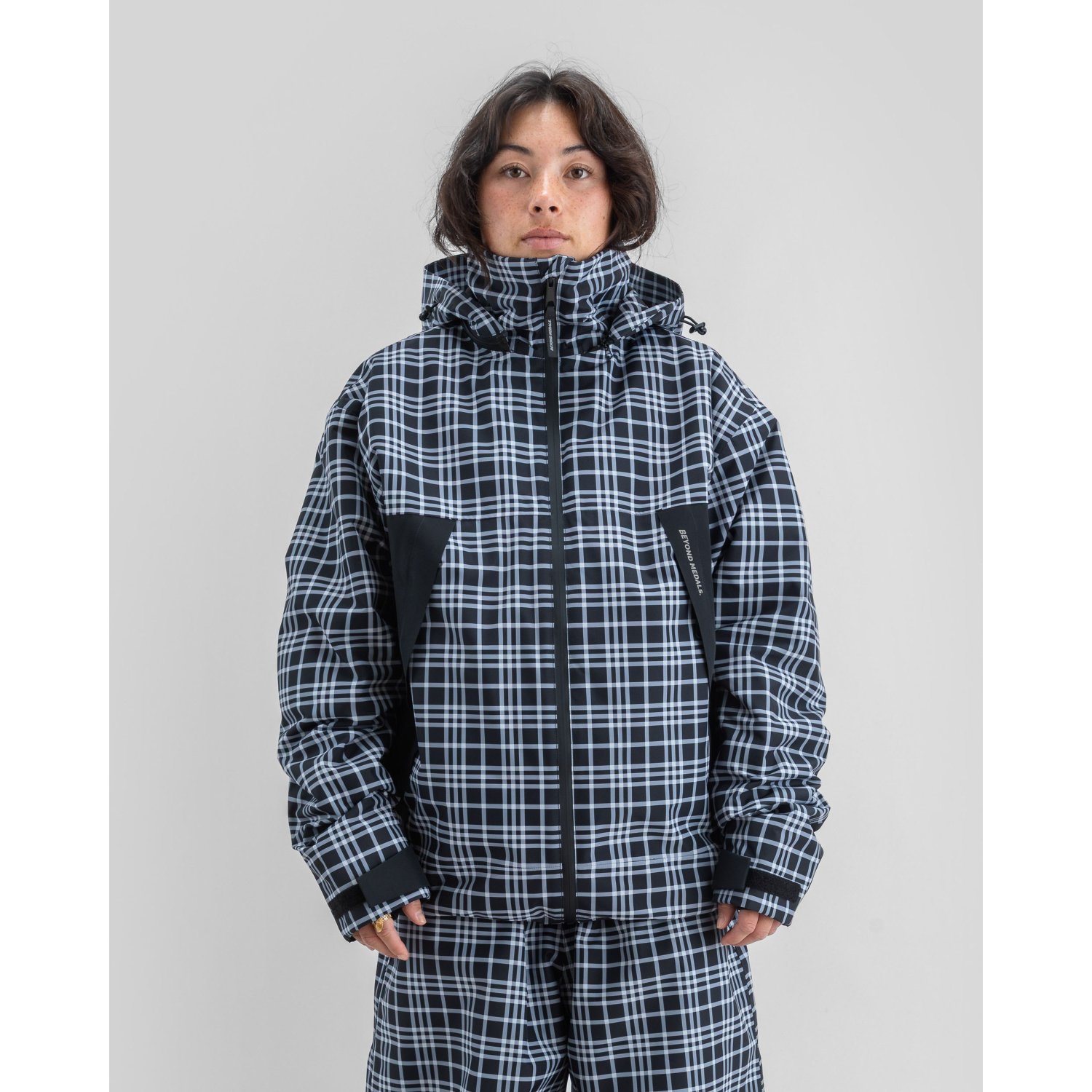 jacke, outerwear, plaid, gepunktete muster, reißverschluss