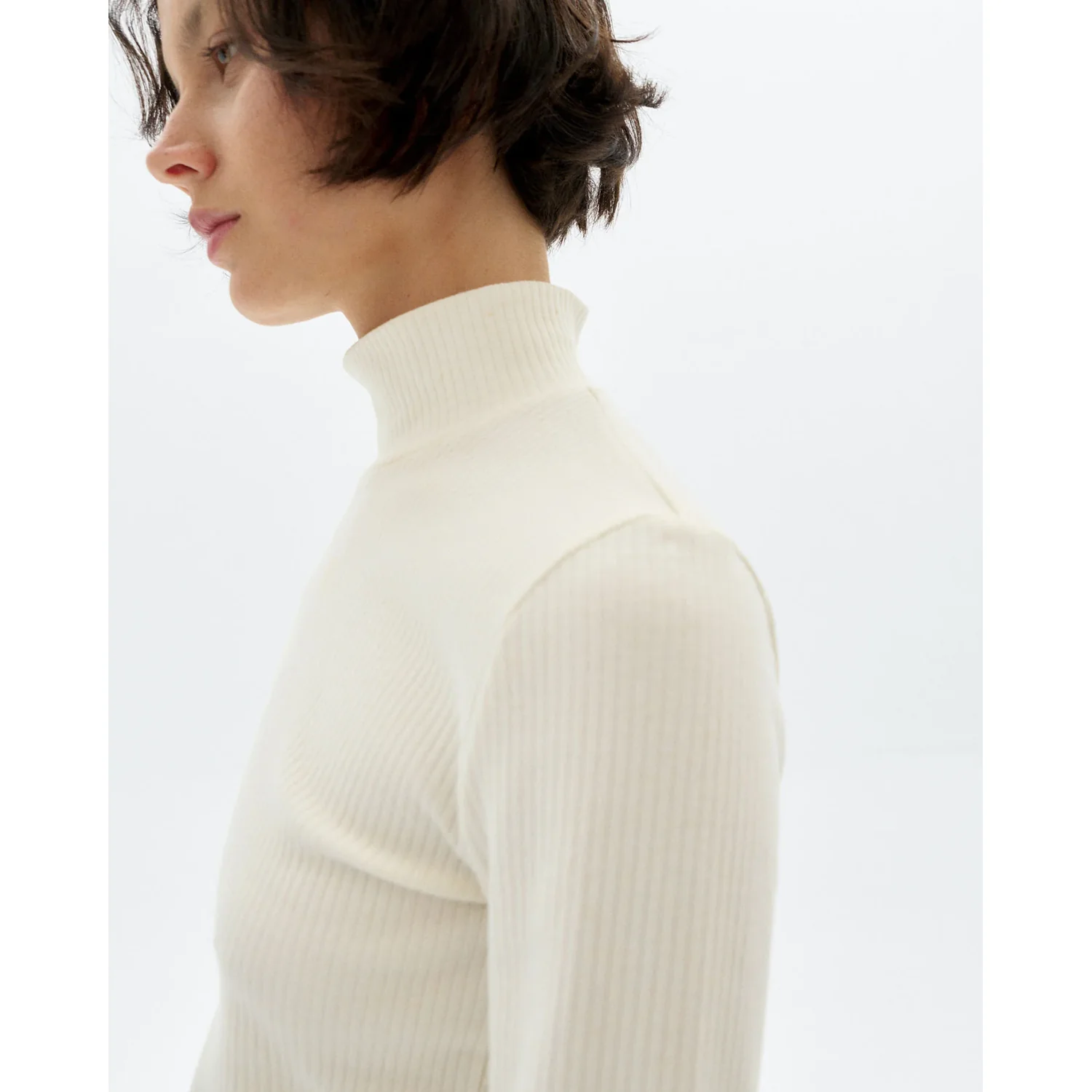 Aine Top Hemp Rollkragenpullover, Strickpullover, Rippstrick, Cremeweiß