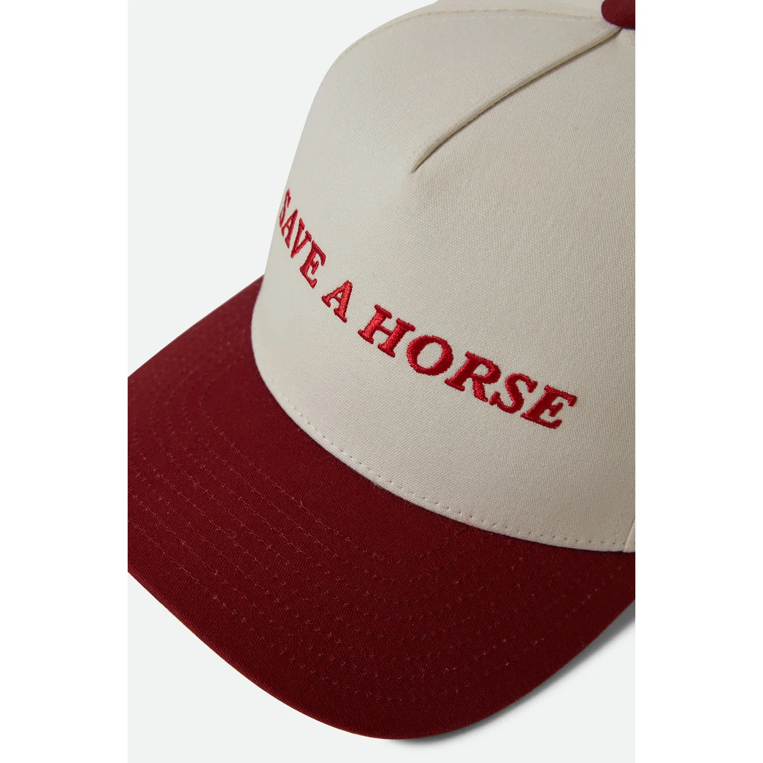 Save A Horse Snapback Casquette de baseball, rouge et crème, visière courbée, broderie, tissu en coton
