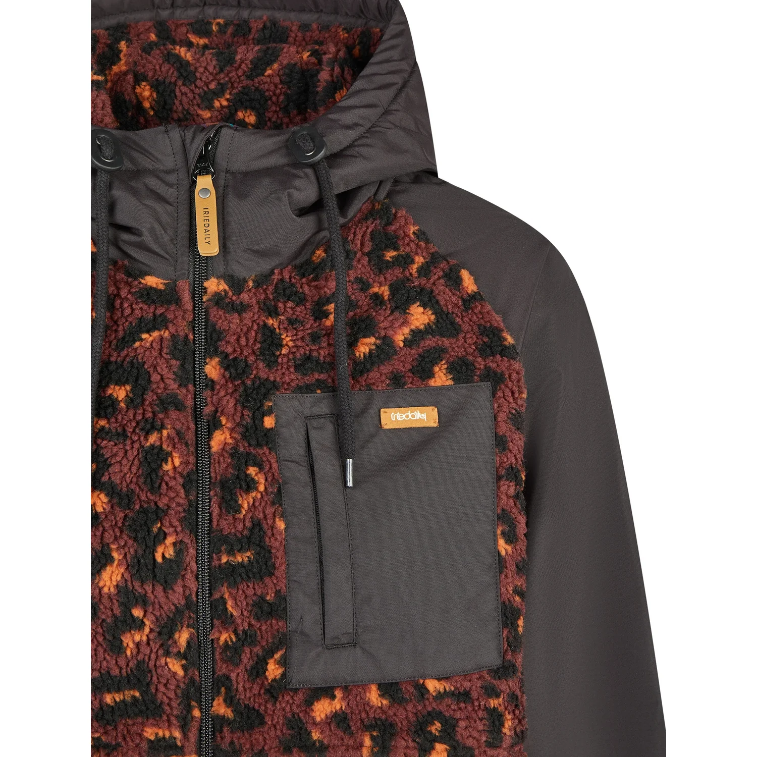 Veste polaire, capuche, polaire peluche, motif camouflage, poche poitrine