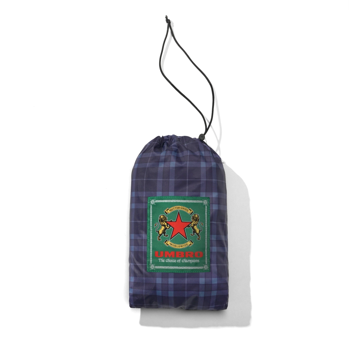 drawstring bag, plaid, purple, green patch, drawstring, drawstring bag, Beutel, Gittermusterd, lila, Logo-Aufnäher