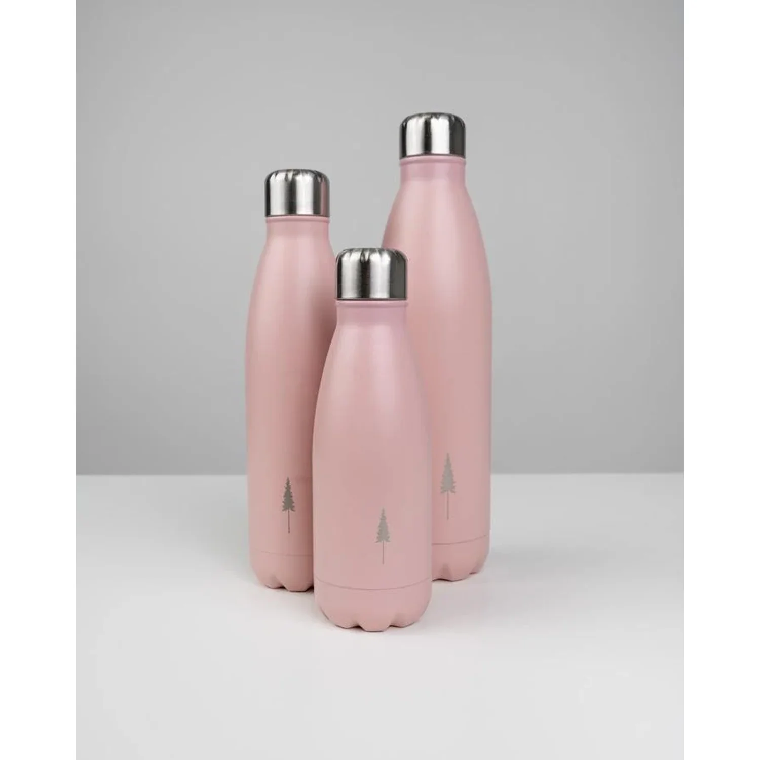 Trinkflasche, Edelstahl, Rosa, Metallverschluss, Tannenbaum-Motiv