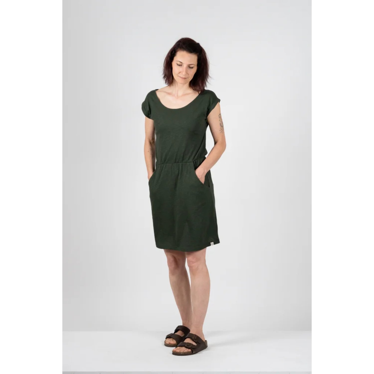 Basic Dress dress, short-sleeve, grün, lässig, Taschen