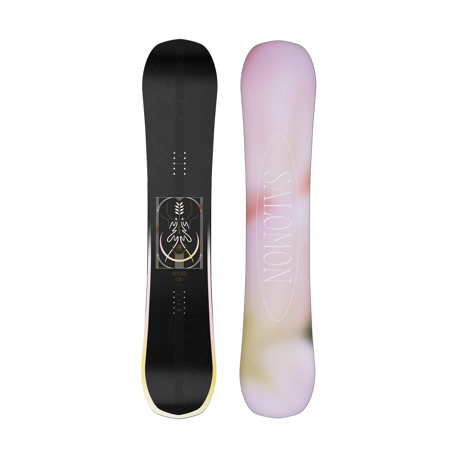 Wonder Snowboard, noir, dos, snowboard, noir, bords dégradés, graphisme, longueur de la planche, snowboard, noir, couleurs pastel, design graphique, forme twin-tip