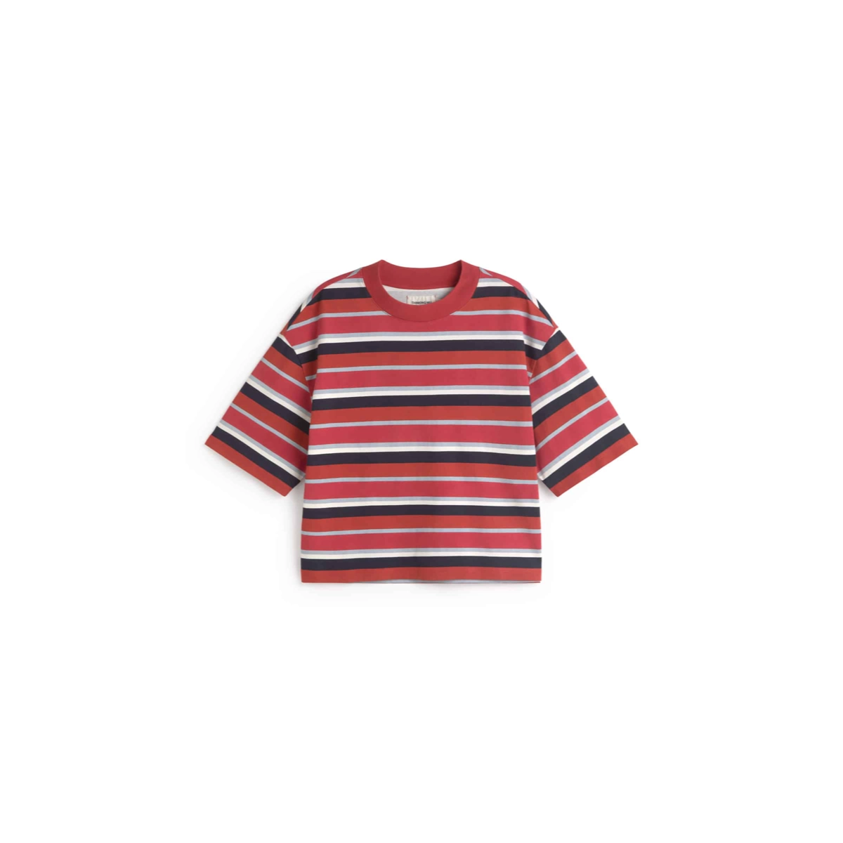 Gestreiftes Hemd, Horizontale Streifen, Kurzarm, Rundhals, Rot Navy Weiß, T-Shirt, Streifen, Kurzarm, Rot, Baumwolle