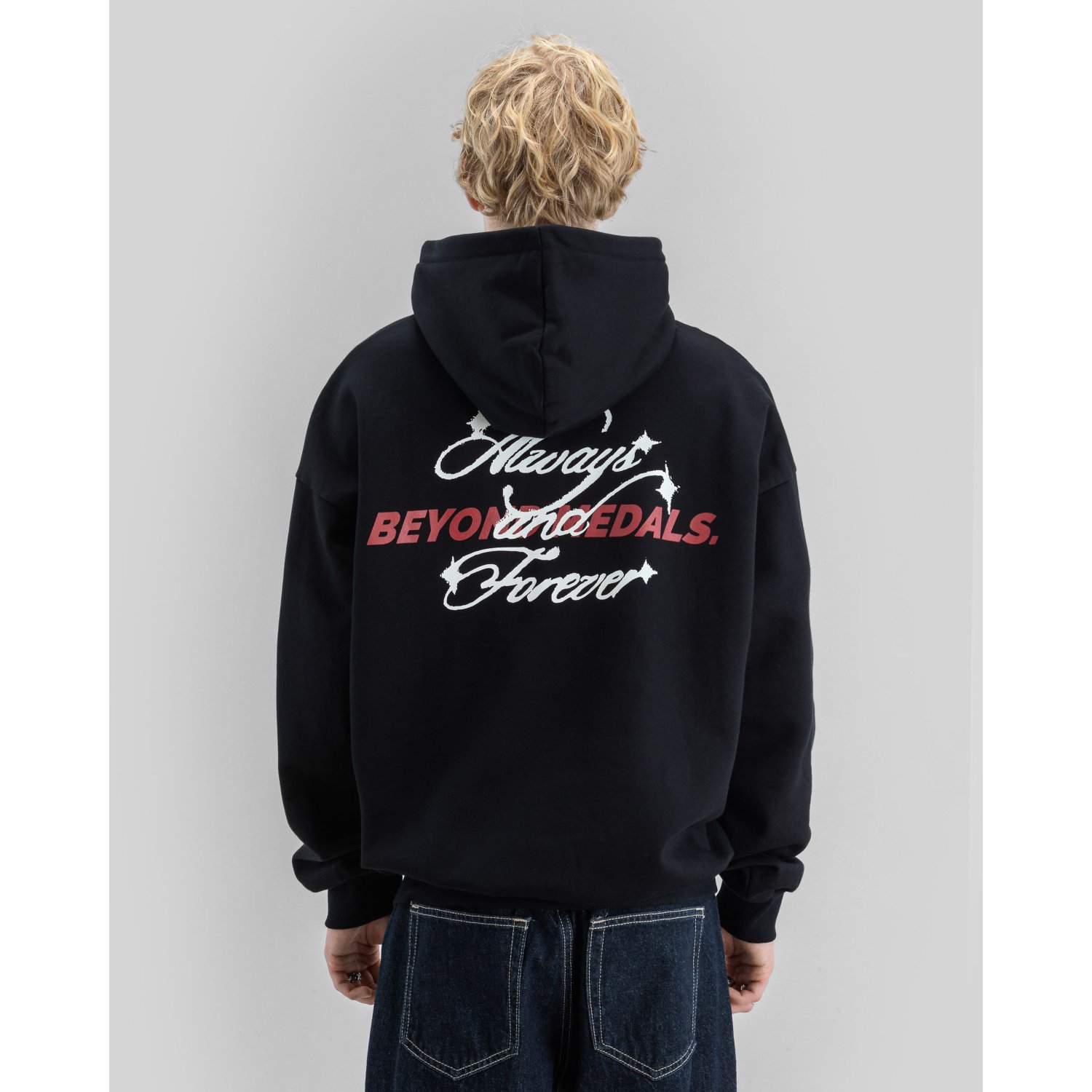 Forever Hoodie Hoodie, Schwarzer Hoodie, Pullover, Logo-Details, Langarm, Hoodie, Kapuzenpullover, Schwarz Hoodie, Unisex Hoodie, Sweatshirt mit Kapuze, hoodie, schwarz, druck, rücken, casual