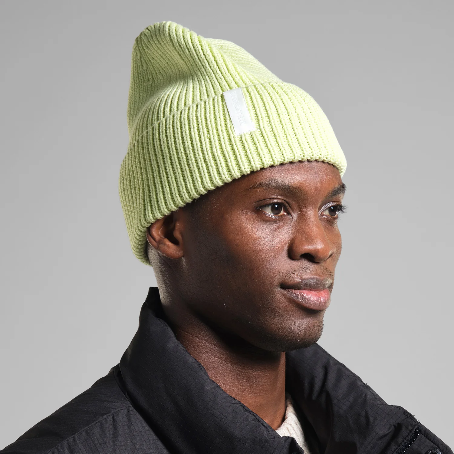 Strickmütze, Rippstrick, Hellgrün, Umschlag, Beanie