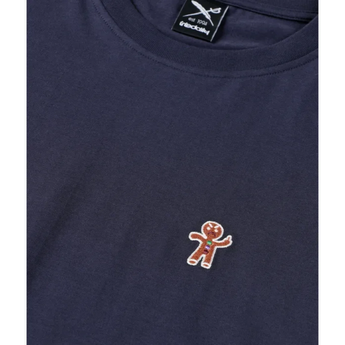 Cookieman Emb Tee T-shirt, bleu marine, broderie « Lebkuchen », col rond, unisexe