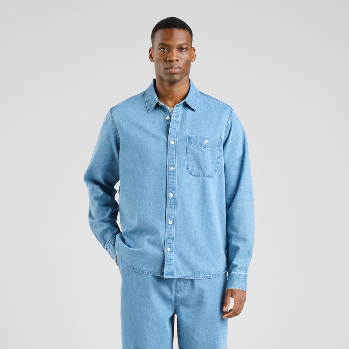 Shirt Lunnevik Denim Hosen, Hemd, Langarm, Mann, Person