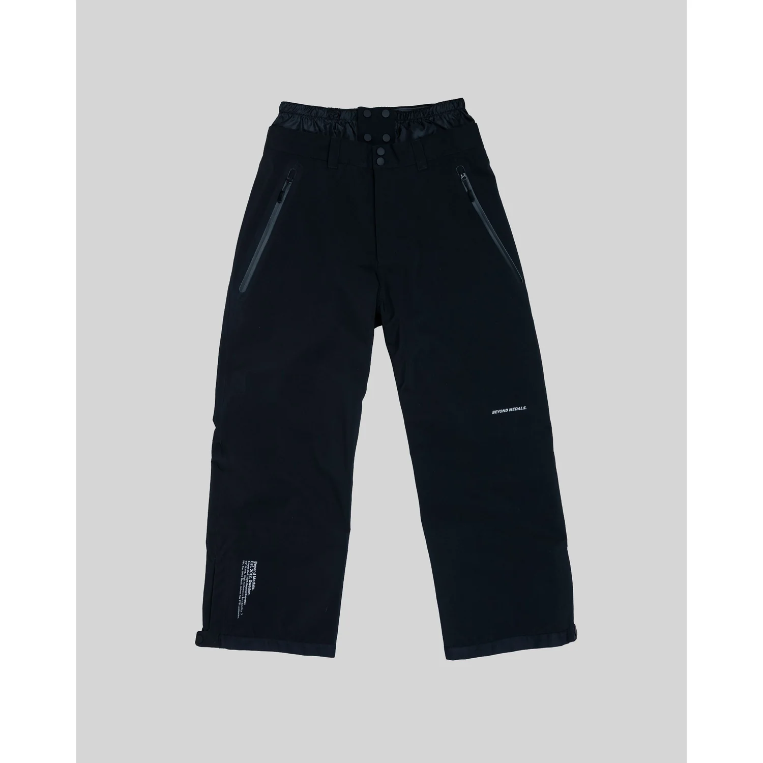 Omni Pants Schwarze Hose, Weite Beine, Reißverschlusstaschen, Elastischer Bund, Outdoorhose