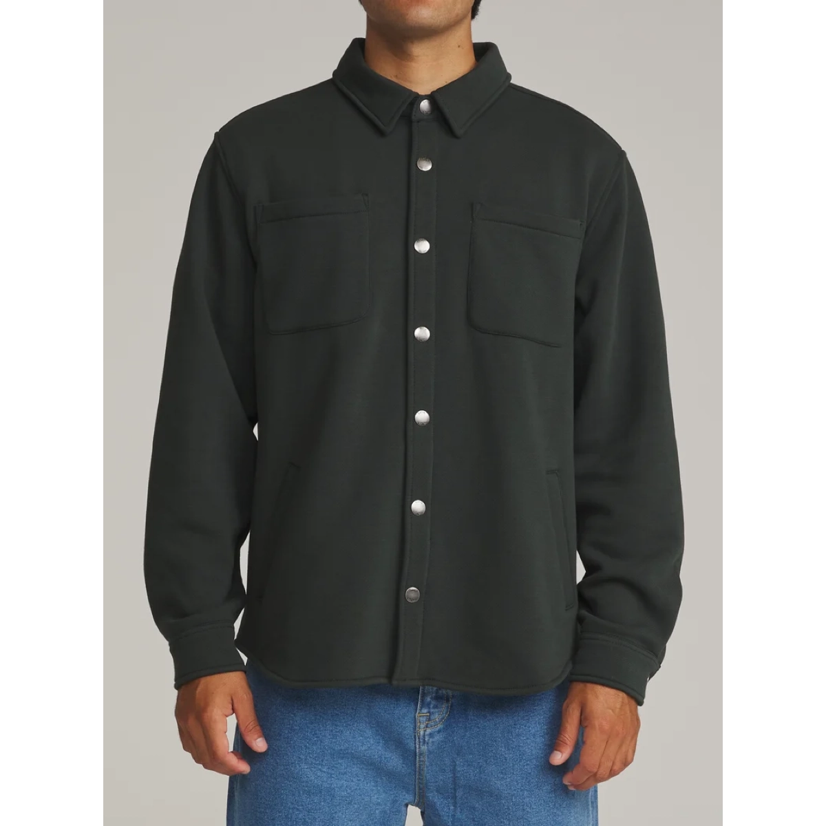 chemise, boutonnée, avec poches, col, verte