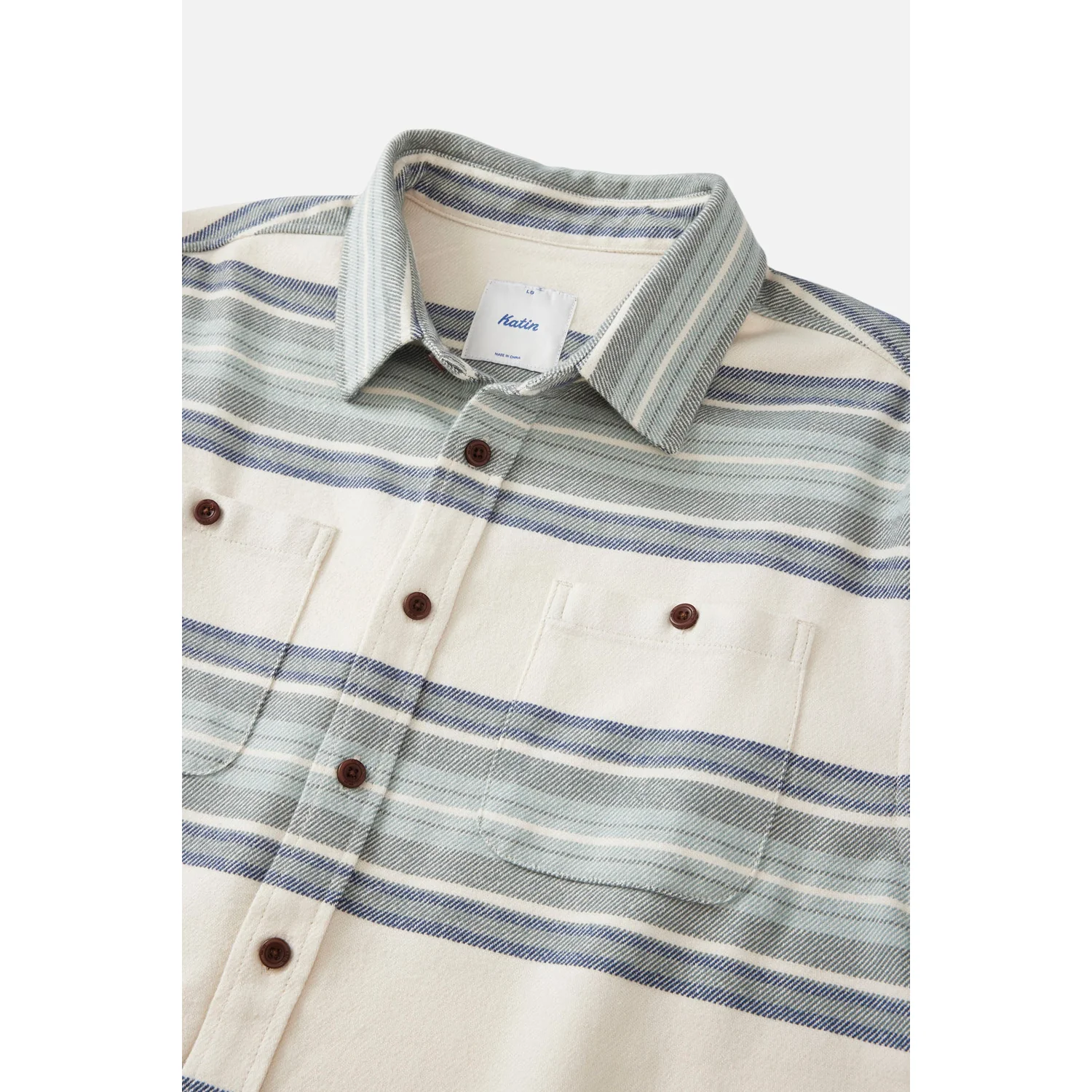 Sierra Flannel Herrenhemd, Langarmhemd, Querstreifen, Cremeweiß, Brusttasche