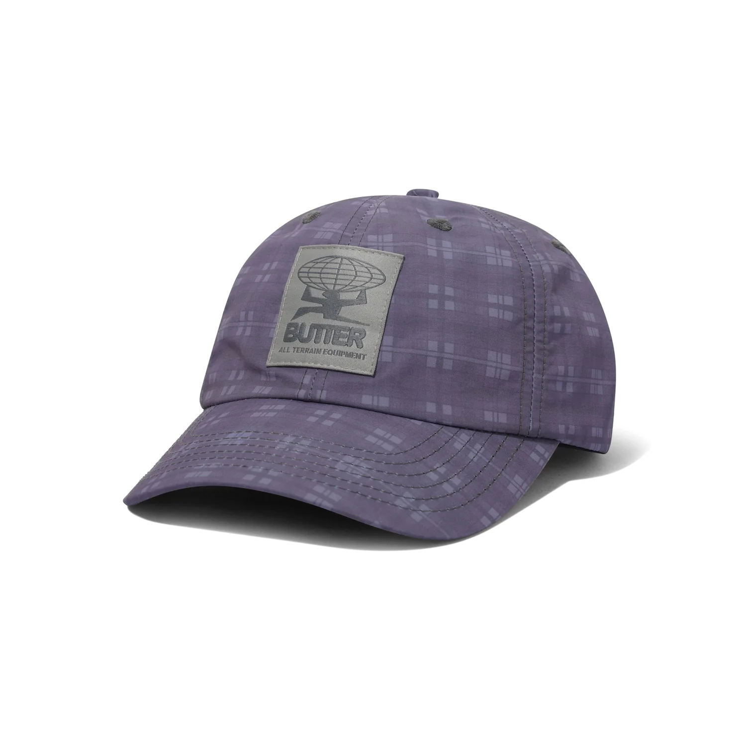 Baseballkappe, Violett, Karomuster, gebogener Schirm, Aufnäher