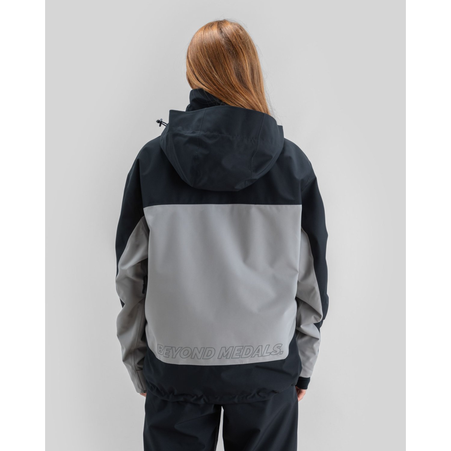 Hoodie, Windbreaker, Color-Block, Grau, Rückansicht