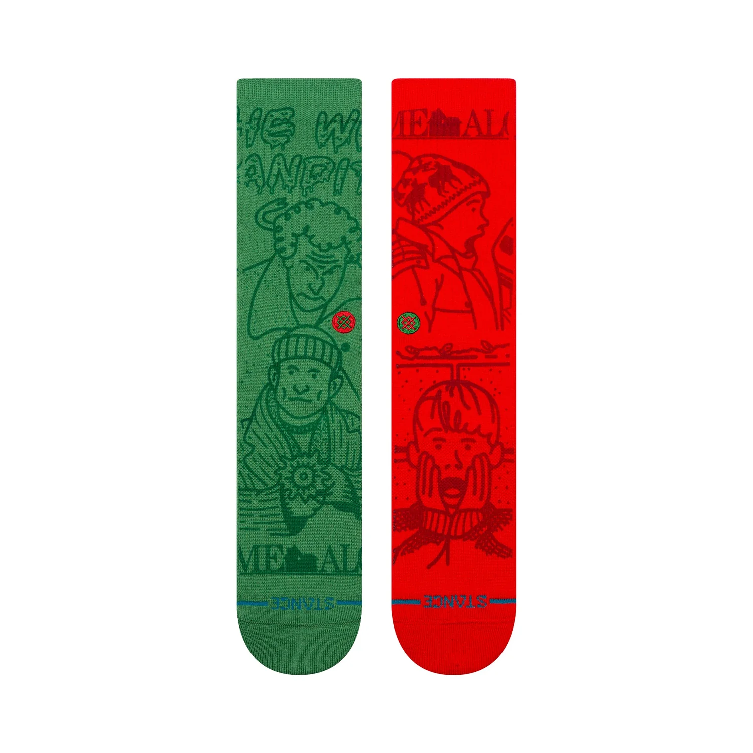 Chaussettes, vert et rouge, motif de bande dessinée, illustrations, bords-côtes