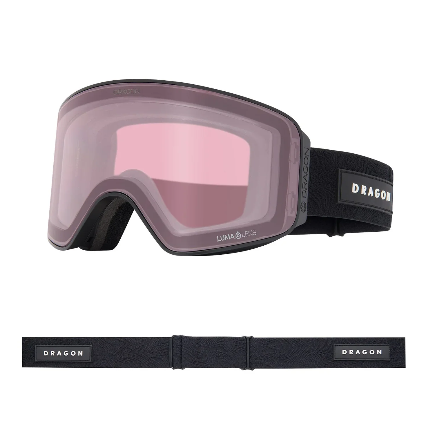 NFX Mag OTG Skibrille, rosafarbenes Glas, schwarzes Band, verspiegelte Scheibe, verstellbares Band