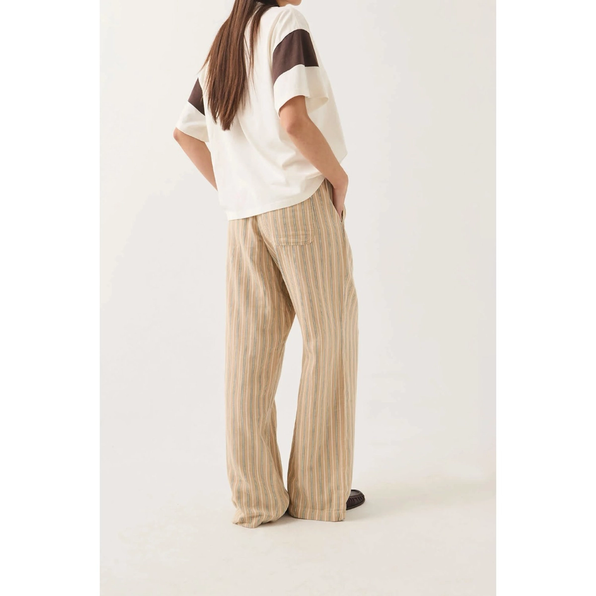 Strandhose, Gestreift, Beige, Hosenbeinweite, Rückseitige Tasche, Hose, Gestreift, Beige, Weite, Back Pocket