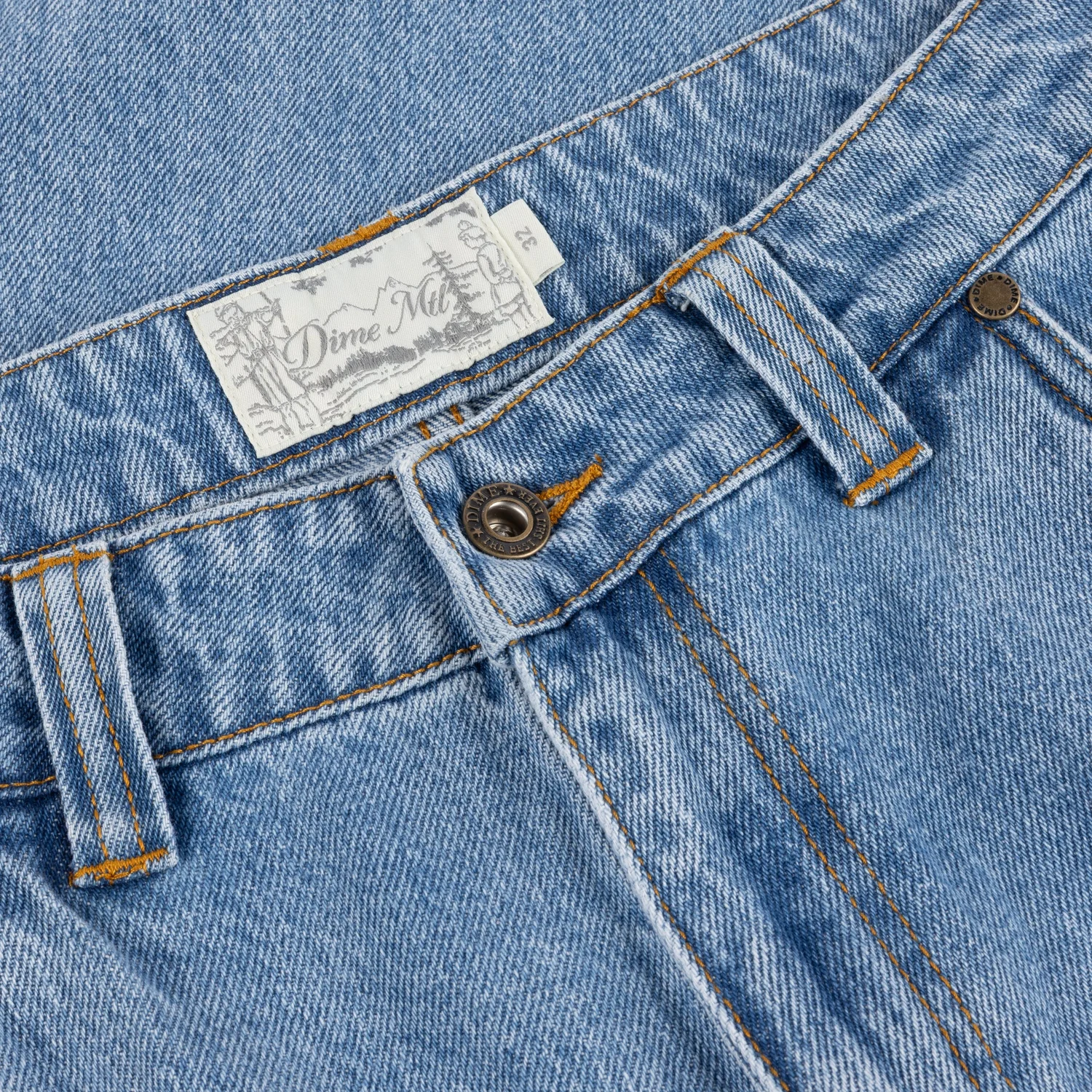 Baggy Denim Pants Jeans, Blauer Denim, Baumwollstoff, Knopfverschluss, Kontrastnähte