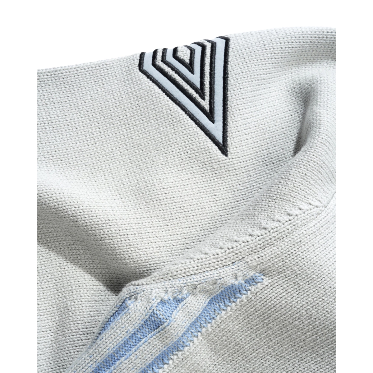 Diamond Zip-Thru Knit Kragen-Detail, Stickerei, Pullover, Knitte, Rippstrick, Pullover, Strickware, Pullover Sweater, Aufnäher, hellgrau