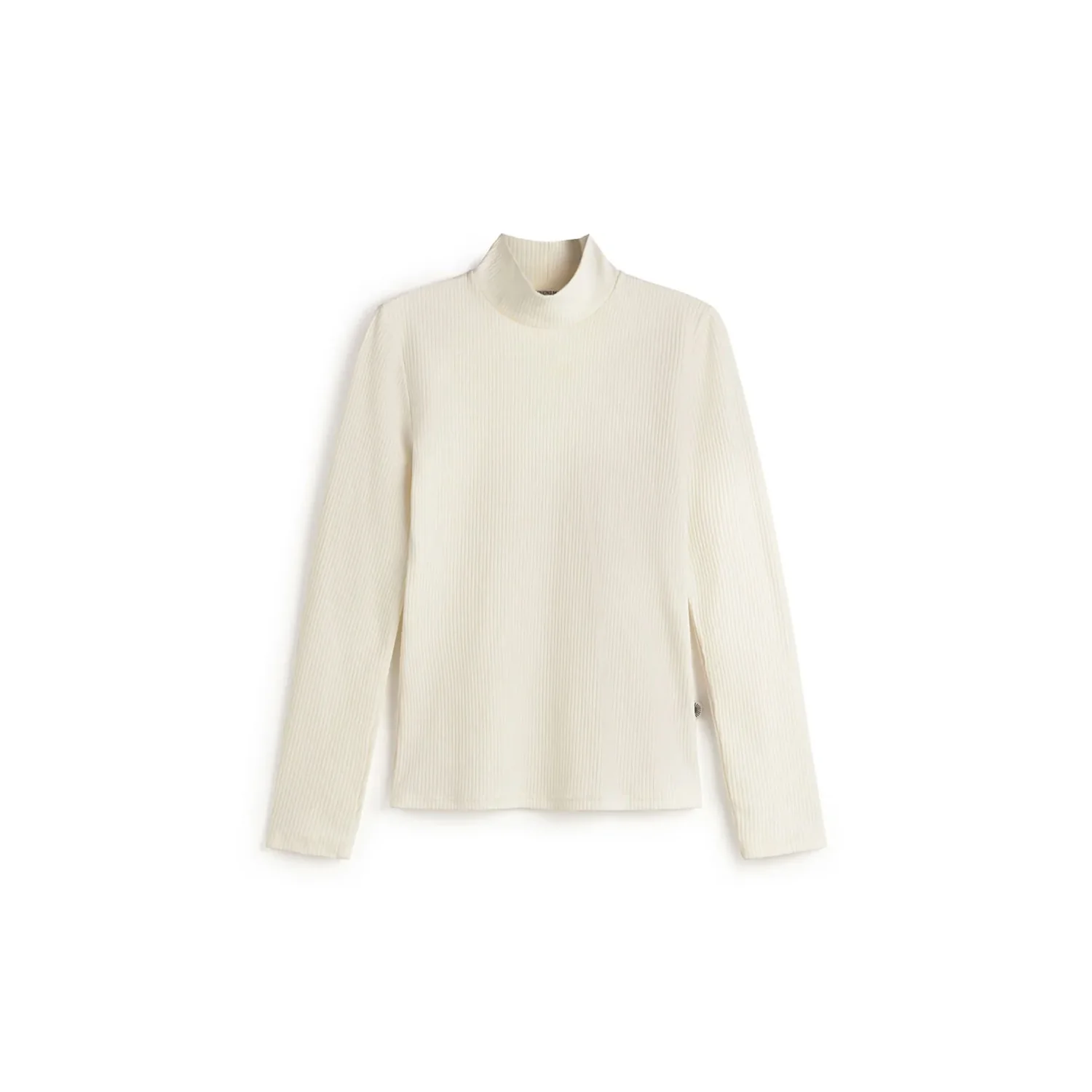Langarmshirt, Stehkragen, Rippstrick, Cremeweiß