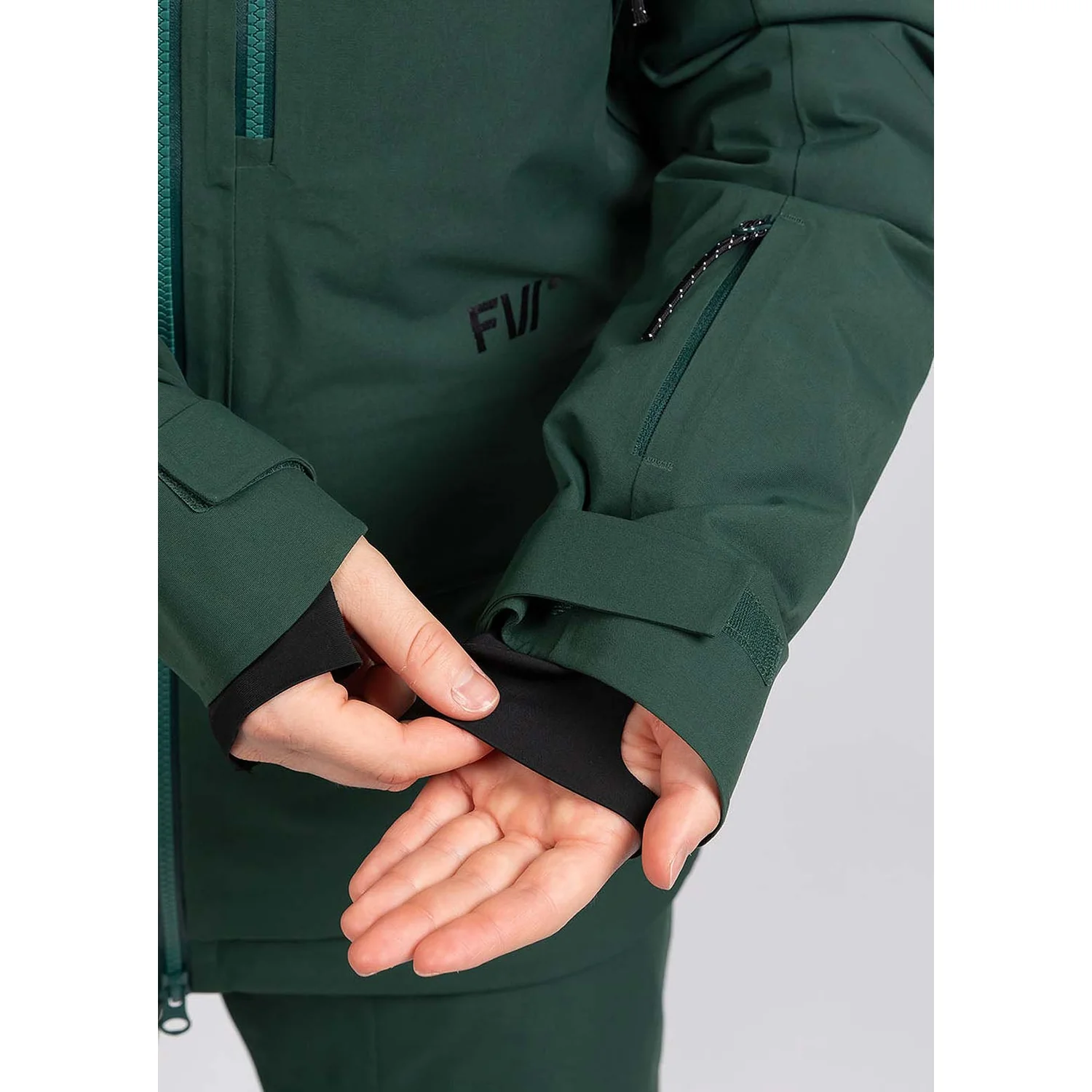 W Catalyst Insulated 2L Skijacke, Dunkelgrün, Reißverschlusstasche, Klettverschluss, Bündchen